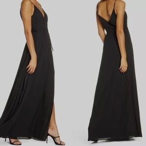 Wayf Women's Black The Angelina Slit Wrap V-Neck maxi dress Gown, XS NEW